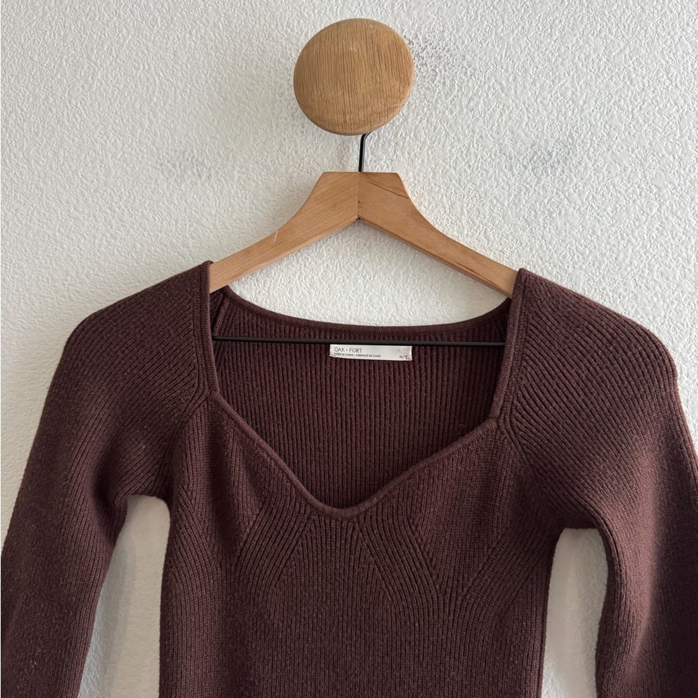 Oak + Fort Brown Knit Ribbed Sweater Dress - Picture 2 of 9